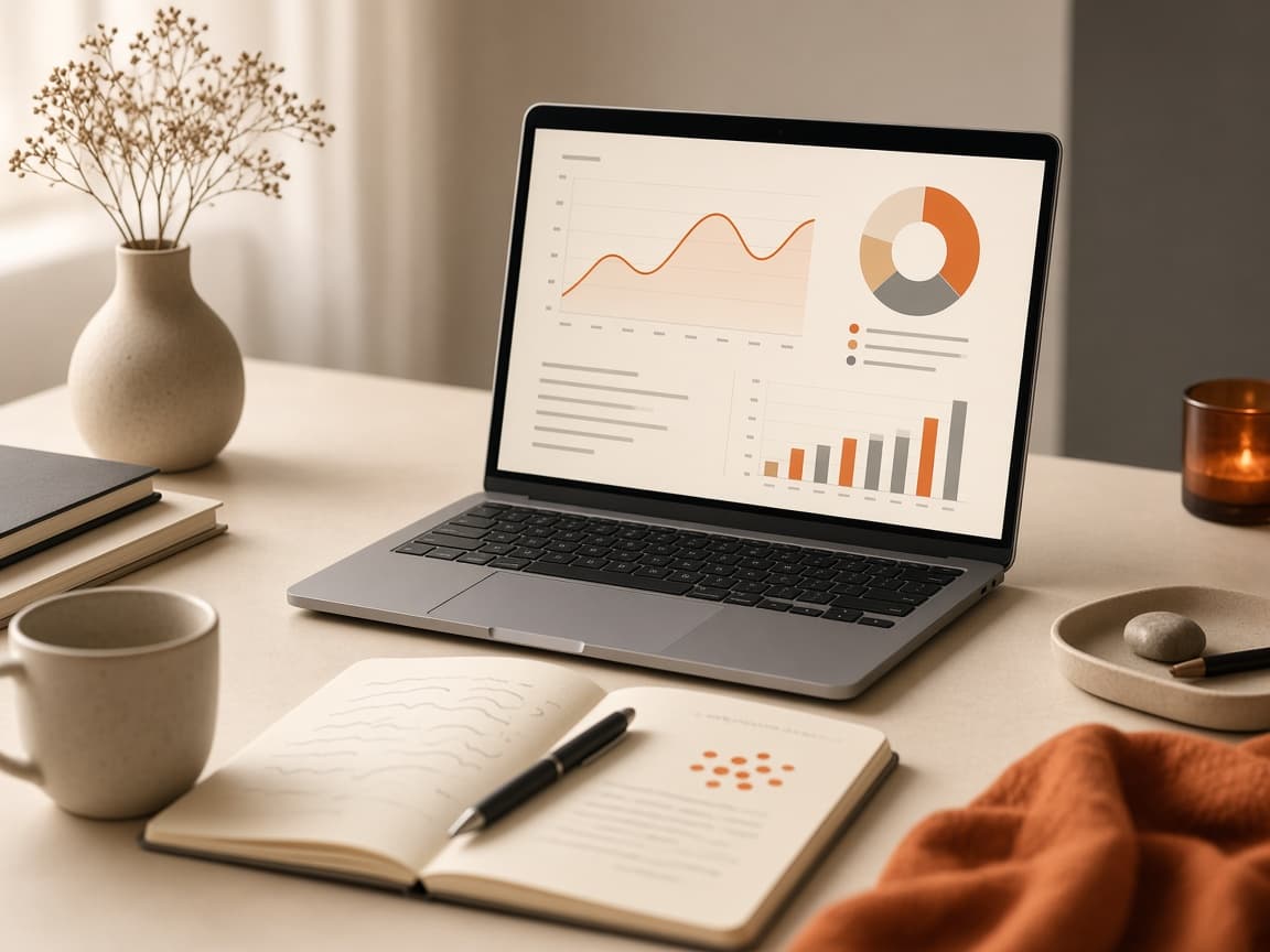 Research desk with response patterns on a laptop